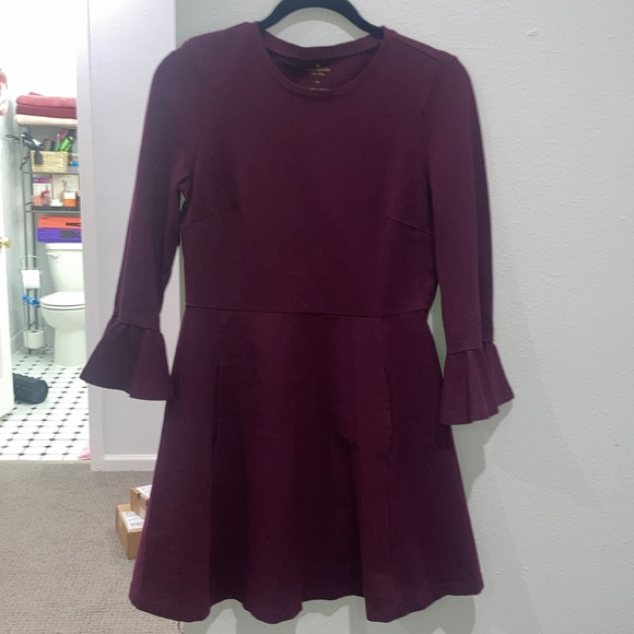 Kate Spade Maroon Bell Sleeve Dress with Pockets - Picture 6 of 6